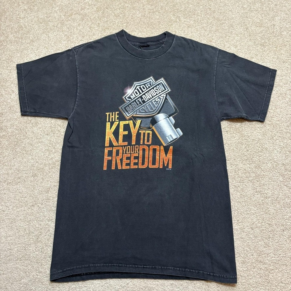 Vtg Harley-Davidson Shirt Mens Medium Black Key to Freedom Eagle New York 2001